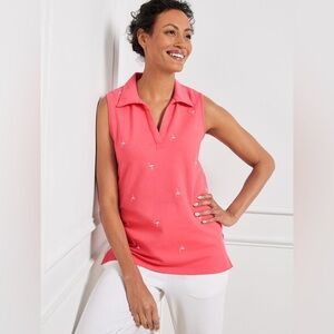 TALBOTS UPF 50+ PIQUÉ SLEEVELESS POLO - EMBROIDERED FLAMINGO size XL